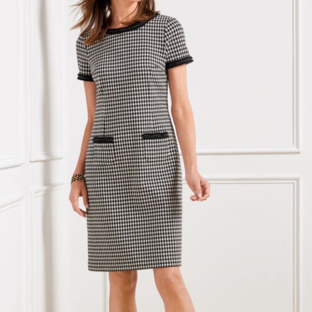 Talbots Navy Blue Houndstooth Ponte Dress